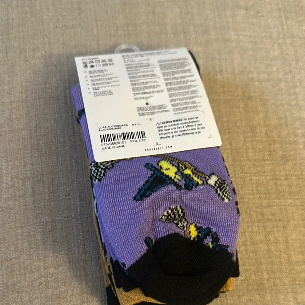 Forever 21 Peanuts Crew Socks - Black, Mustard and Purple.